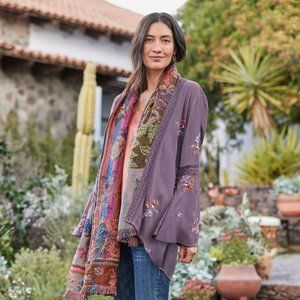 Sundance Anastasia Floral Embroidered Kimono in Dusty Purple Boho